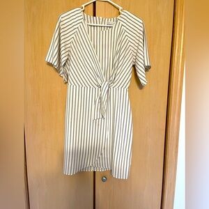 Paper crane lined black striped dress. Tie front. Size small